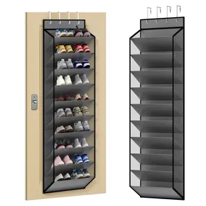 20 Pair Shoe Storage Bag, 10 Tier Hangable Organizer, Multilayer Storage Mesh Shoe Rack with 4 Metal Hooks, Closet and Door Back Storage Solution