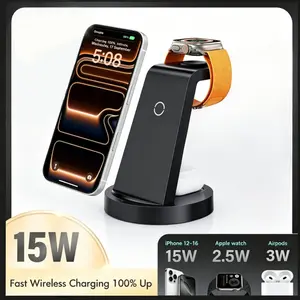 3 in 1 Wireless Charging Station for iPhone, 15W Wireless Charger for iPhone 17 16e 16 15 14 13 12 11 X Pro Max & Apple Watch - Wireless Charging Station for AirPods 4 3 Pro