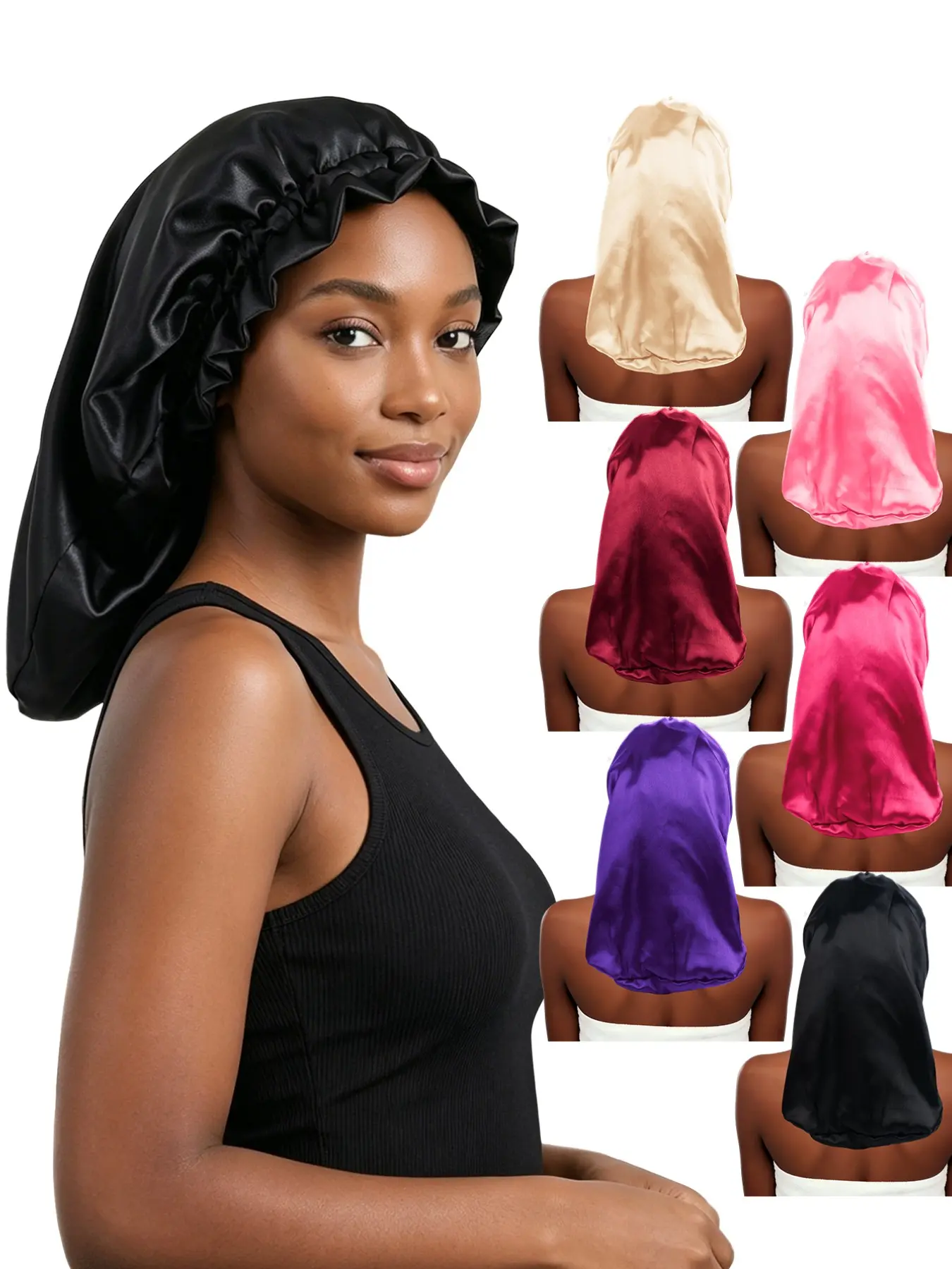 Long Satin Sleep Cap for Sleeping and Showering, Reusable Adjustable Hair Protection Hat, Women's Sleep Cap, Suitable for Long Braids, Hair Care Cap
