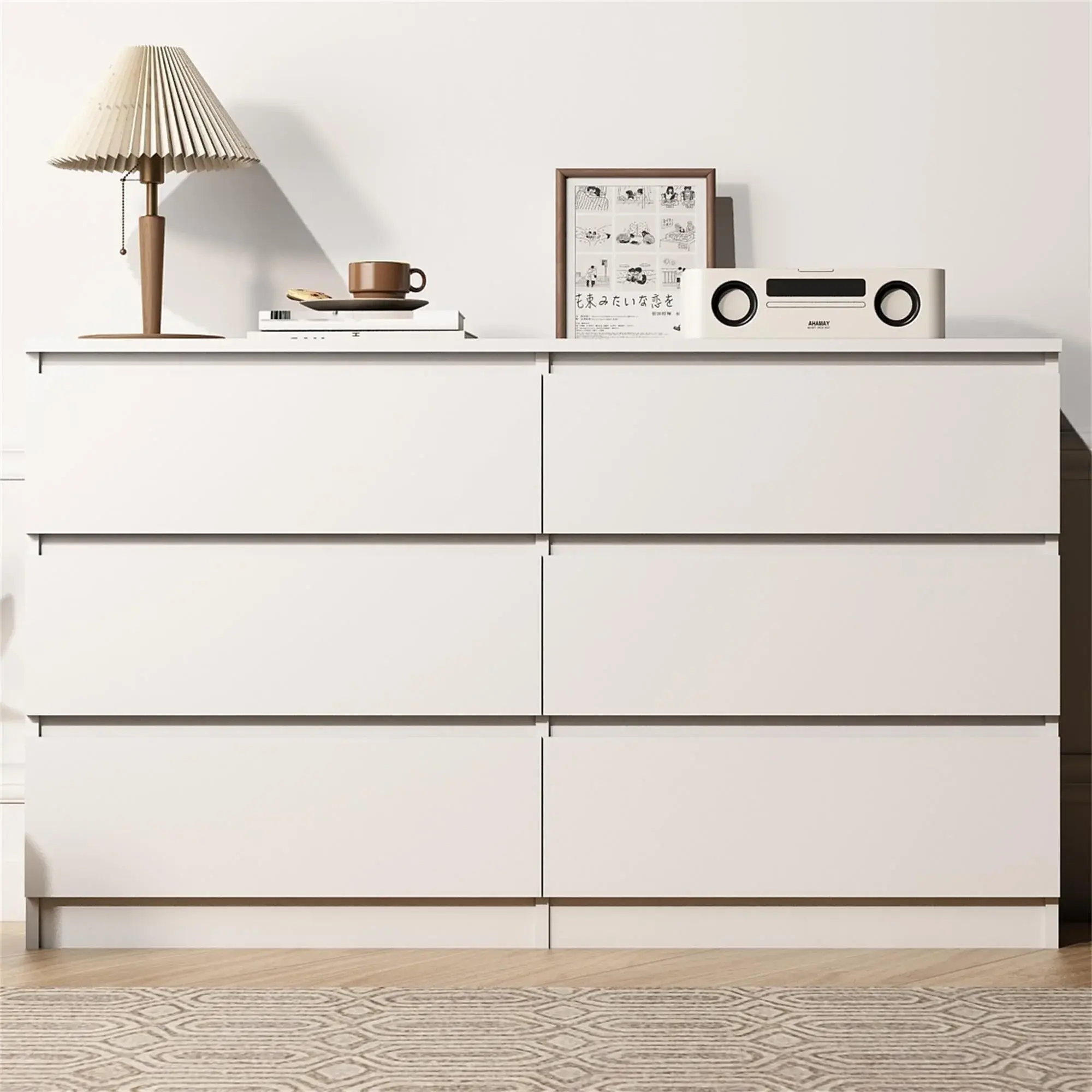 Spaco White 6-Double-Drawer Bedroom Dresser - Spacious Storage Modern Cabinet for Bedroom, Nursery, Dressers, Drawers Sideboards