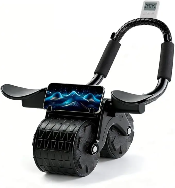 Automatic Rebound Abs Exercise Roller with Timer & Elbow Support - Abdominal Muscle Trainer for Core Workout, Home Gym Fitness Equipment