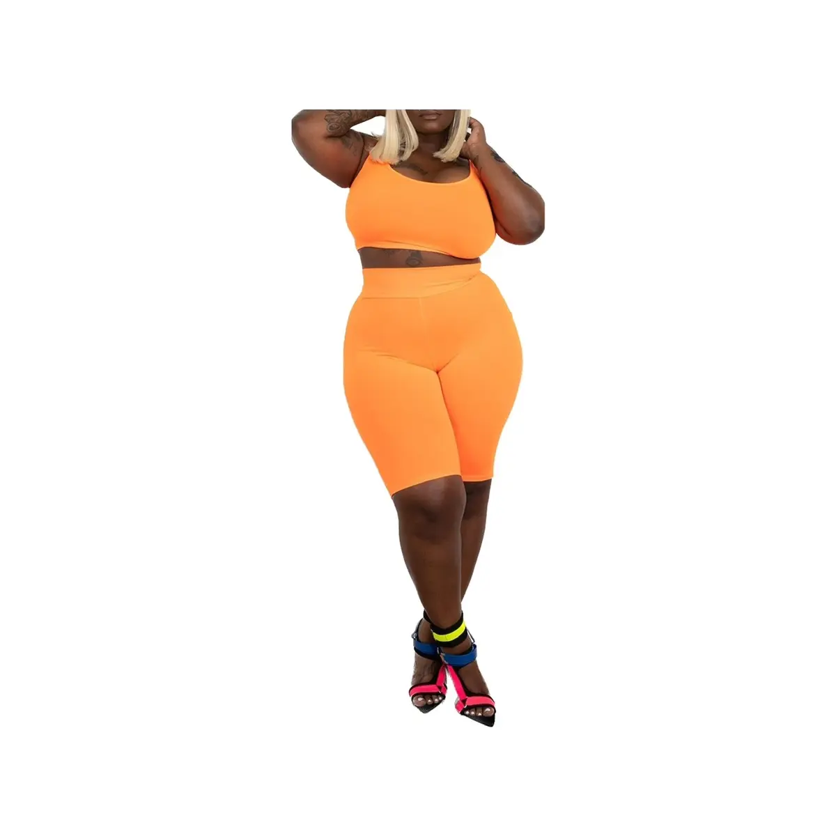 Orange summer set plus size athletic sets plus size outfits summer 2 piece sets everyday wear athletic workout clothes  Comfort Bodycon Womenswear Outfits two piece Suits Women plus size outfits vacation outfits women 2 piece