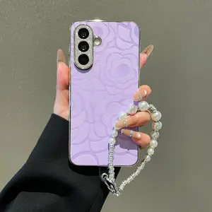 Phone Case For Samsung Smartphone A37 A57 A07 A17 A14 A15 A16 A25 A26 A34 A35 A36 A53 A54 A55 A56 A06 5G Protective Beaded Pearl Crystal Women Wrist Strap Cases Cover