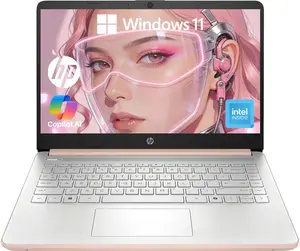 HP Stream 14" Rose Gold Pink Laptop, Intel Multi-Core, 4GB RAM, 128GB SSD Storage, Copilot AI, Webcam, Bluetooth, 11Hr Battery, Windows 11, Energy-Efficient & Quiet Performance