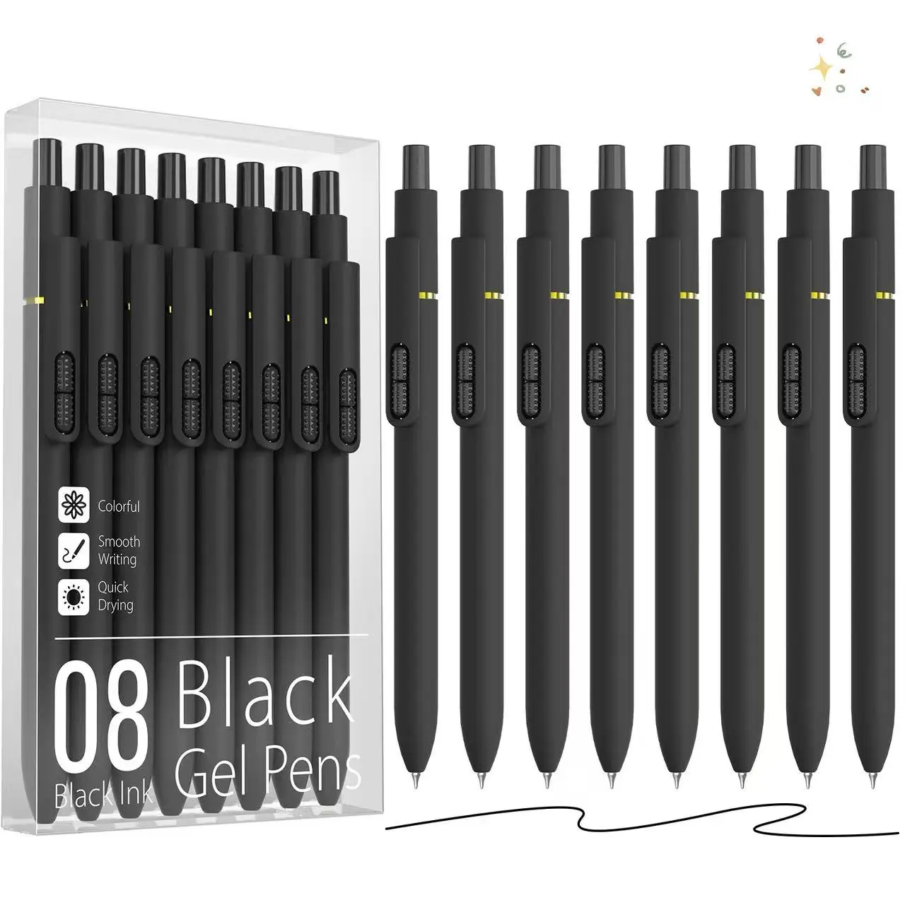 Solid Black Barrel--Black Ink--0.7mm--8Pcs