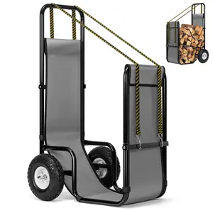 VIVOHOME Firewood Log Cart Carrier with Rubber Wheels and 600D Oxford Cloth, 250-300 LBS Capacity Heavy Duty Steel Dolly Hauler, Rolling Wood Rack Storage Mover for Easy Transport Indoor Outdoor Use