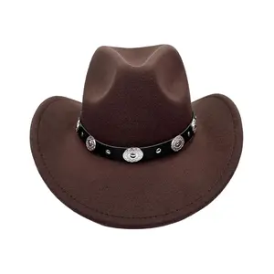 OIDEA Unisex Polyester Felt-Style Cowboy Hat - Wide Curved Brim, Metal Band Decor, Adjustable 1-Size Vintage Western Themed Headgear for Cool Season Rodeo, Party, Cowboy Hat Hats, Curved Brim Hats summerwins