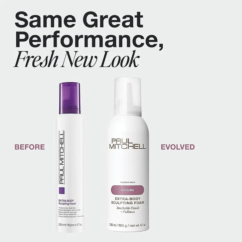 Paul Mitchell Extra-Body Sculpting Mousse, Volumizing & Thickening Styling Foam for Fine Hair, Vegan & Paraben-Free, Lemon Herbal Scent, Scented, Bouncy Blowout, Fragrance, Curl Thickening, Youth