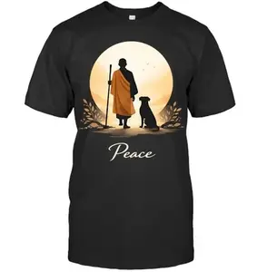 Men's Zen Monk Graphic Print T-Shirt, Casual 100% Cotton Short Sleeve Tee with Soft, Lightweight Seamless Fabric