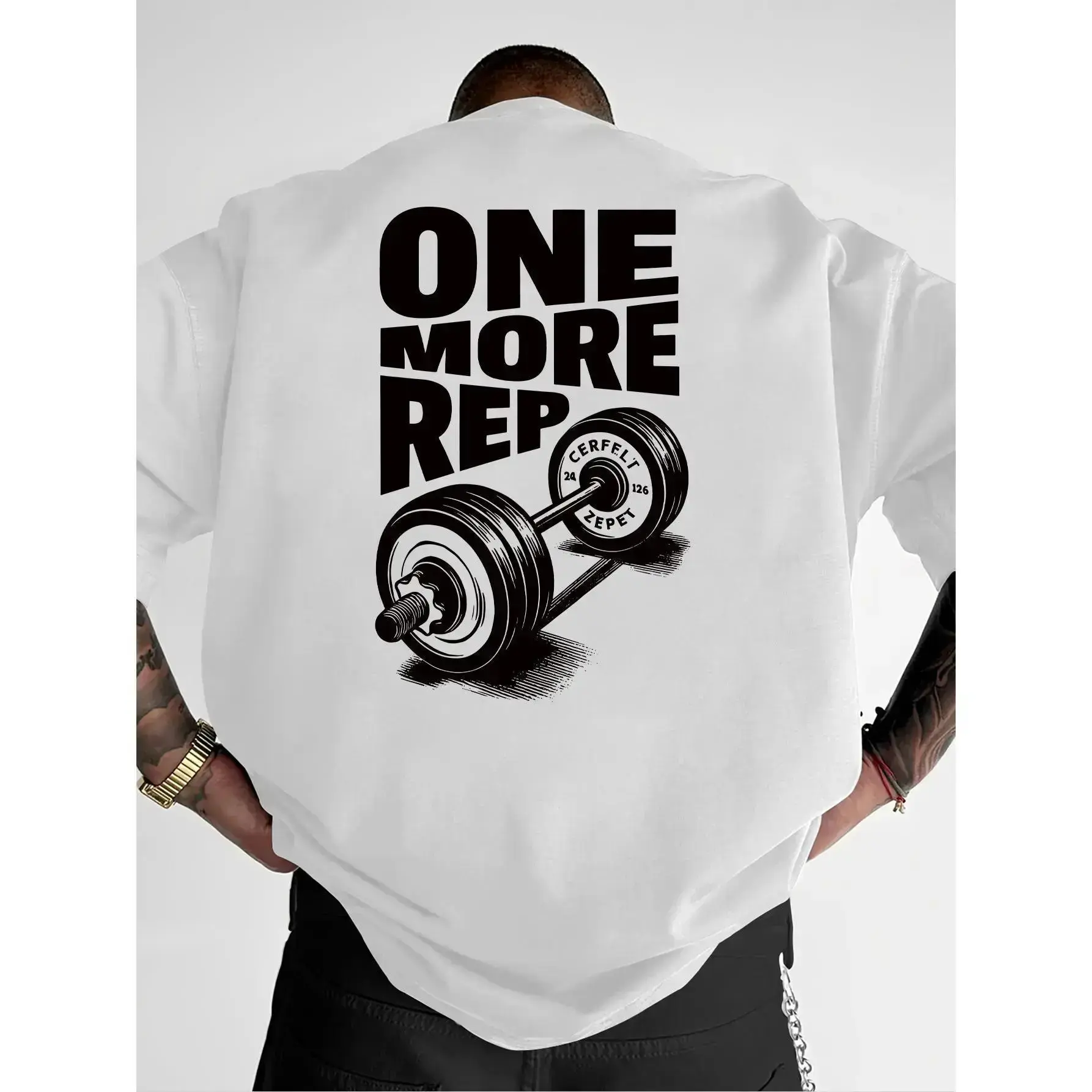 Men's Funny Gym Workout T-Shirt - "ONE MORE REP" Weightlifting & Dumbbell Print, Athletic Fit Round Neck, Breathable Summer Tee for Bodybuilding, Weightlifting & Casual Fitness Apparel - Gym Shirts for Men1James men's shop