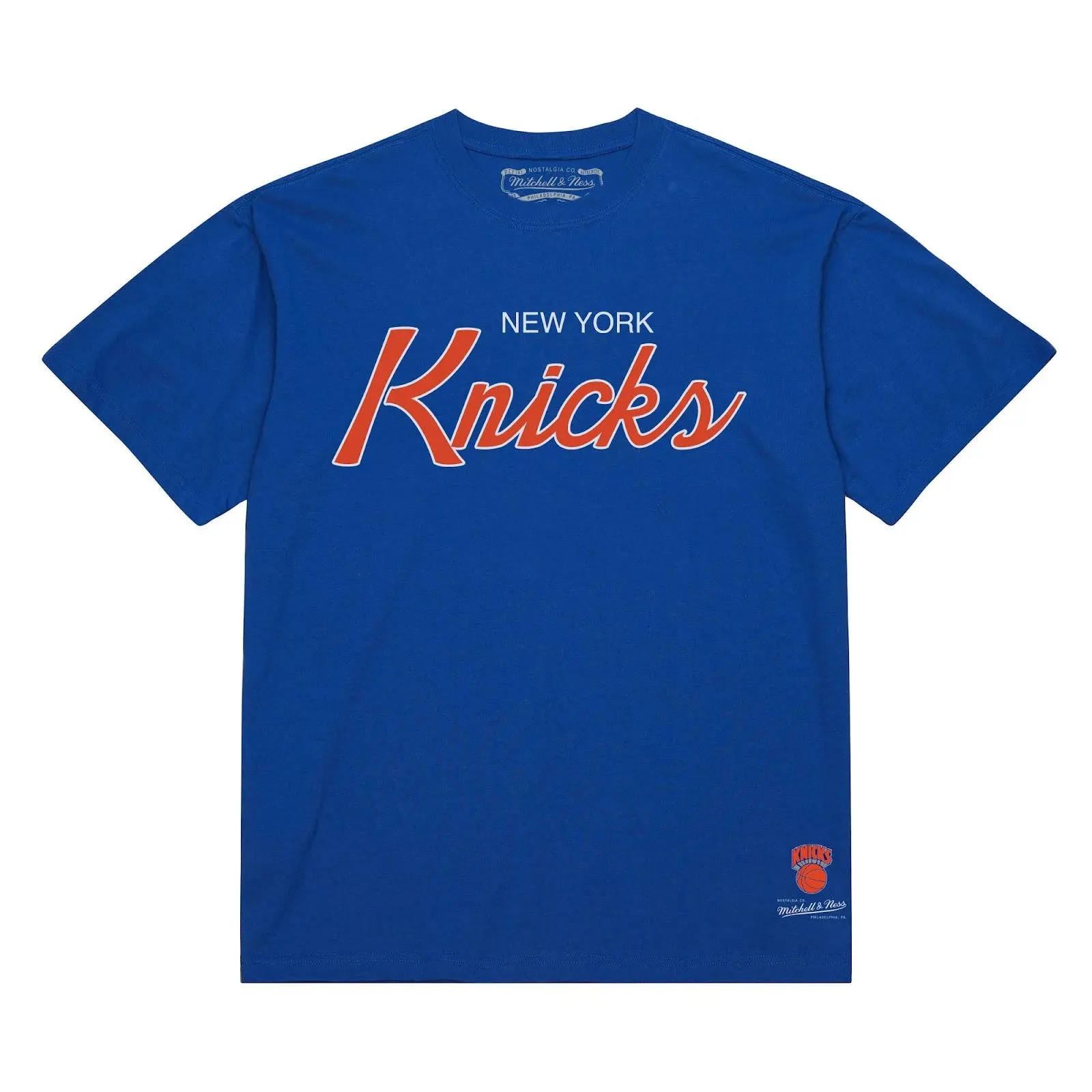 New York Knicks Blue Vintage Wordmark T-Shirt NBA Throwback Tee Graphic Fan Gear Mitchell & Ness
