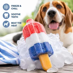 Patriotic Freezable Rocket Pop Dog Chew Toy - Cooling Relief Toy for Chewing, Available in Mini & Large Sizes