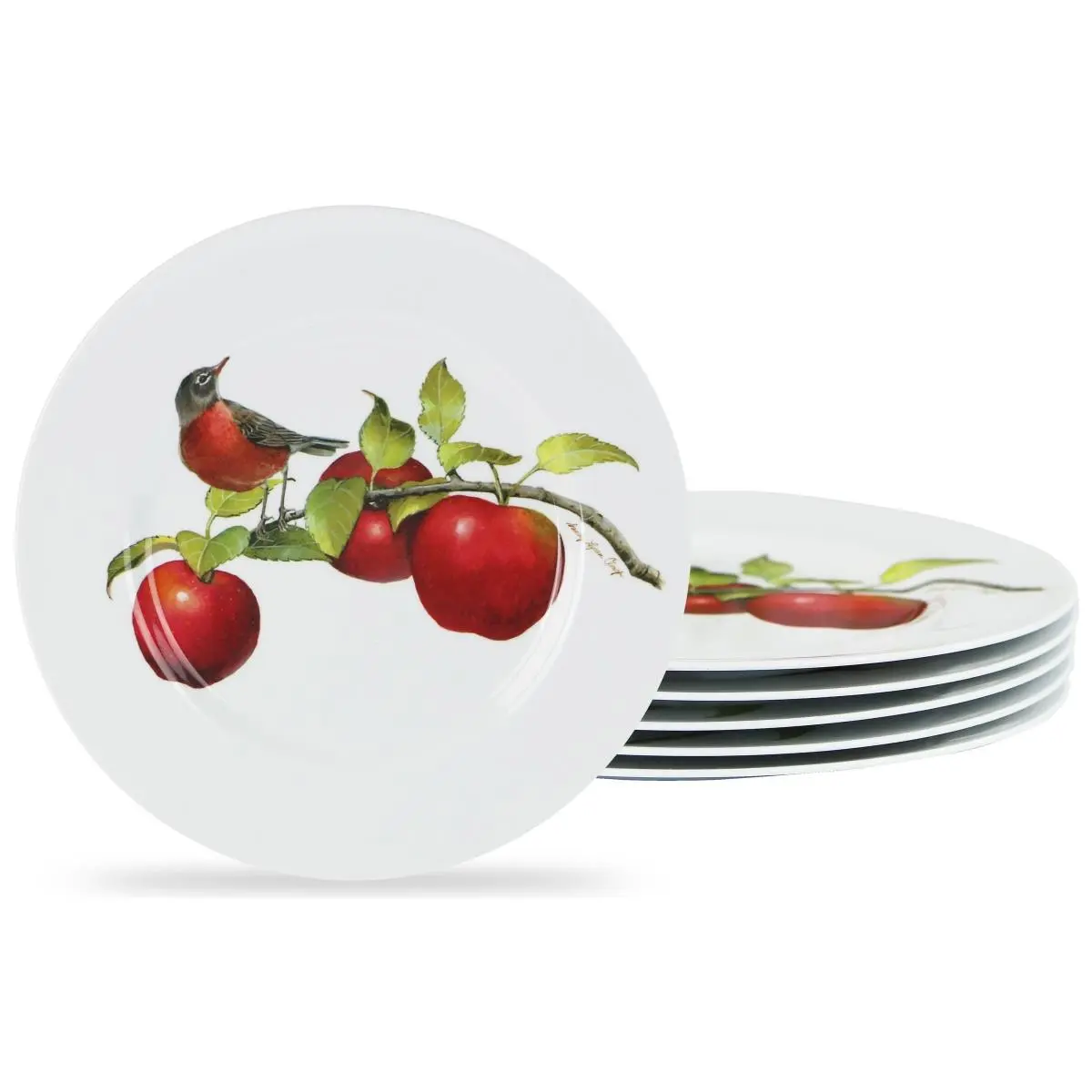 Reston Lloyd 72999 Melamine Salad Plate Dining Set - 6pc, Durable, Dishwasher Safe, Harvest Apples Design, Refined Edge
