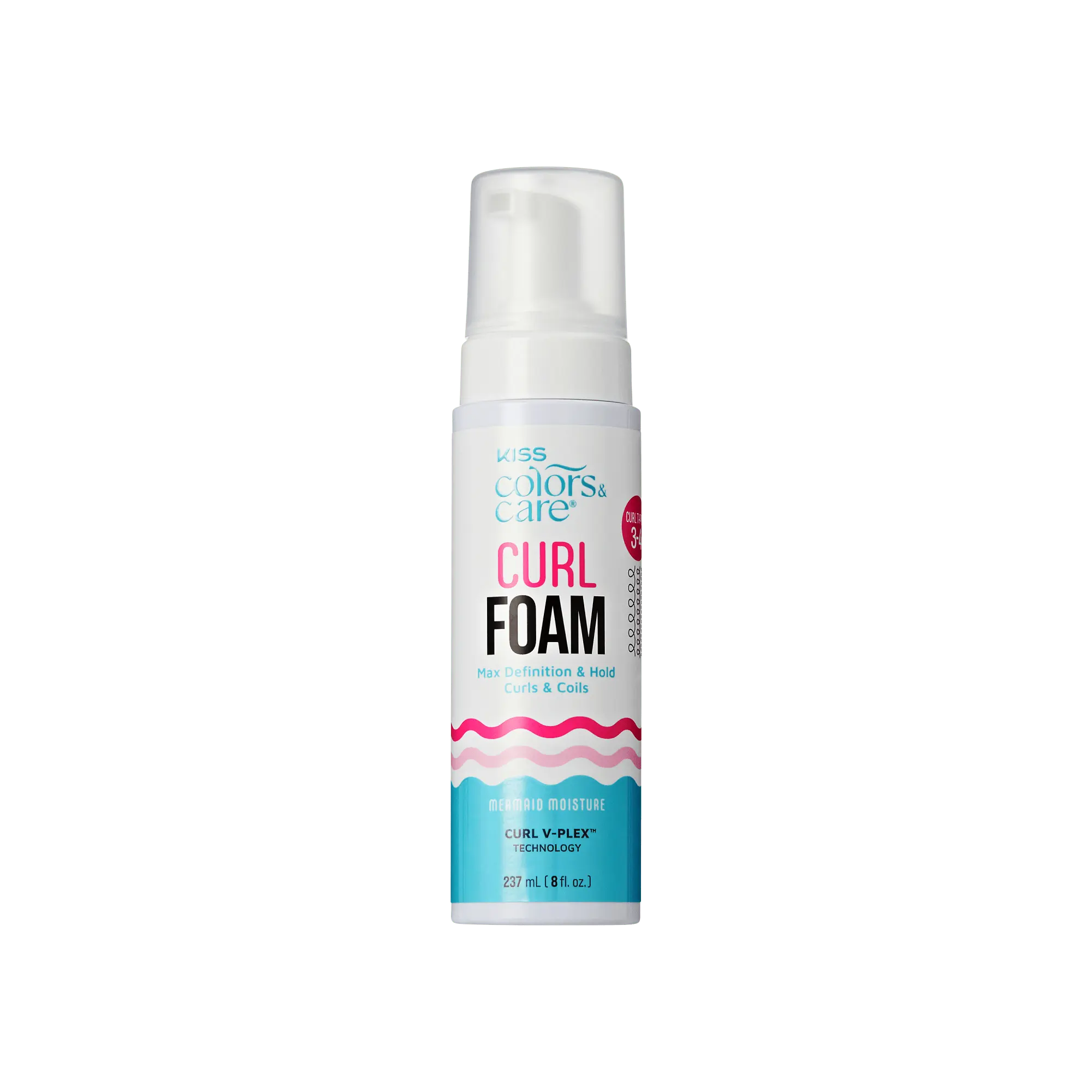 Kiss Colors & Care Curl Foam Hair Mousse | Max Definition & Hold, Defining Mousse, Styling Mousse, Ideal For 3-4C Hair Types, 8 fl oz, Hair Care