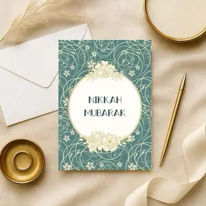 Minaret Collections Elegant Islamic Wedding Card, 5x7 Folded Nikkah Card with Quran Verse & Dua for Muslim Newlyweds, Includes Envelope