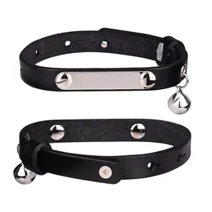 Head Layer Cowhide Cat Collar with Stainless Steel Engraved ID Tag, Metal Bell Collar, Anti-Lost Neck Strap for Cats, Pet Gift Idea, Bells Collars, Metal Bell Collars