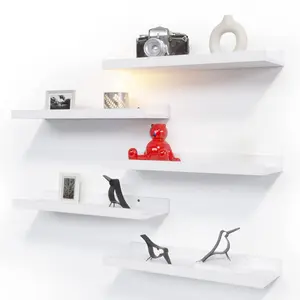 5 Set Floating Wall Mounted Shelves Wooden Modern Picture Ledge Shelf with Lip for Storage Nursery Bedroom Living Room Bathroom 15-20 Kg Load Capacity Decoration Items Home Design Minimalist