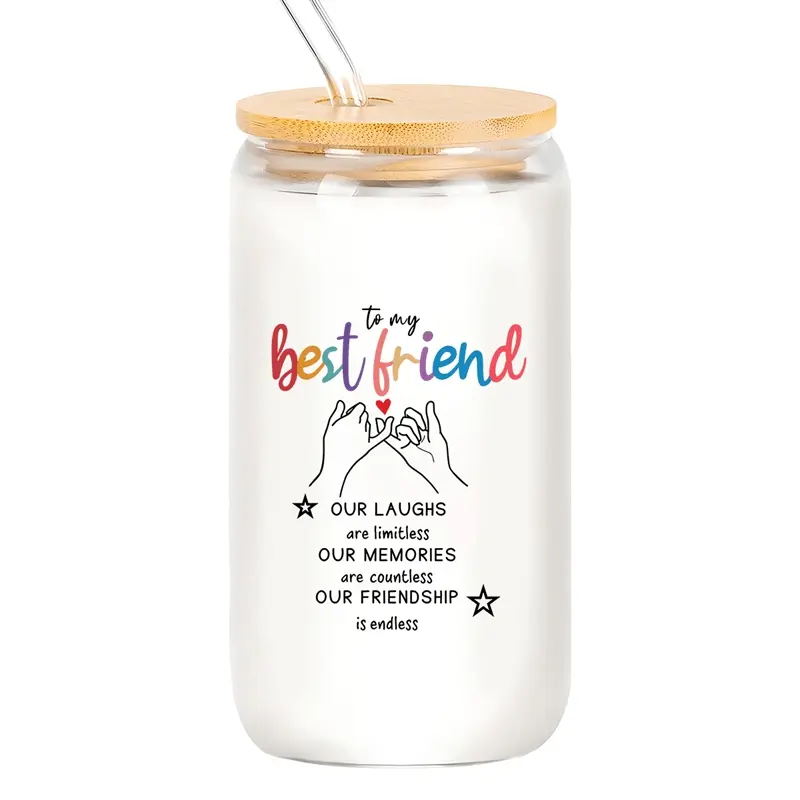 16 Oz Borosilicate Glass Cup Set with Straw & Brush, Perfect Birthday Gift for Her, Thoughtful Friendship Gift for Best Friends, Water Glass Cup, Glass Tumblers, Glass Drinking Cup