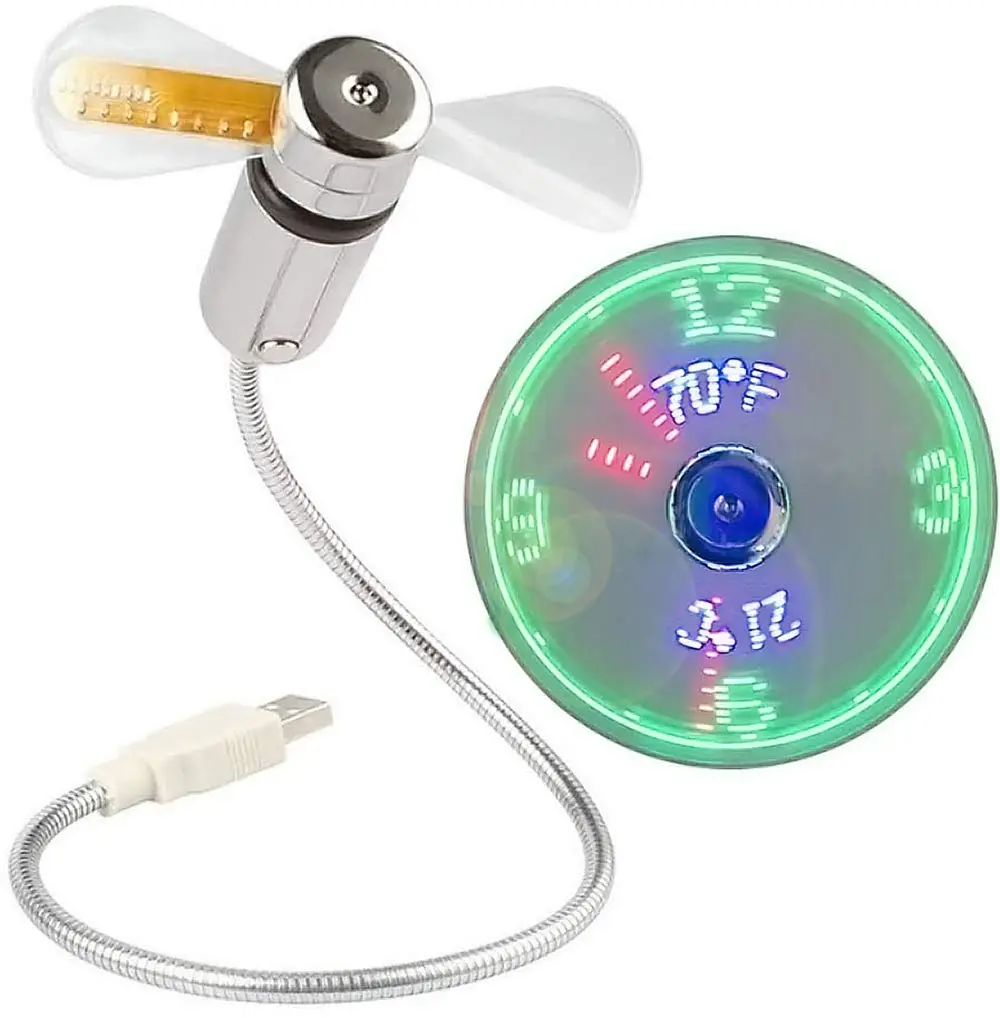 Portable 3D Holographic Projection Clock LED Fan - USB-Powered, Real-Time Temperature Display, Flexible Metal Gooseneck, Ideal for Office Desk, Bedroom Decoration, Portable Led Fan