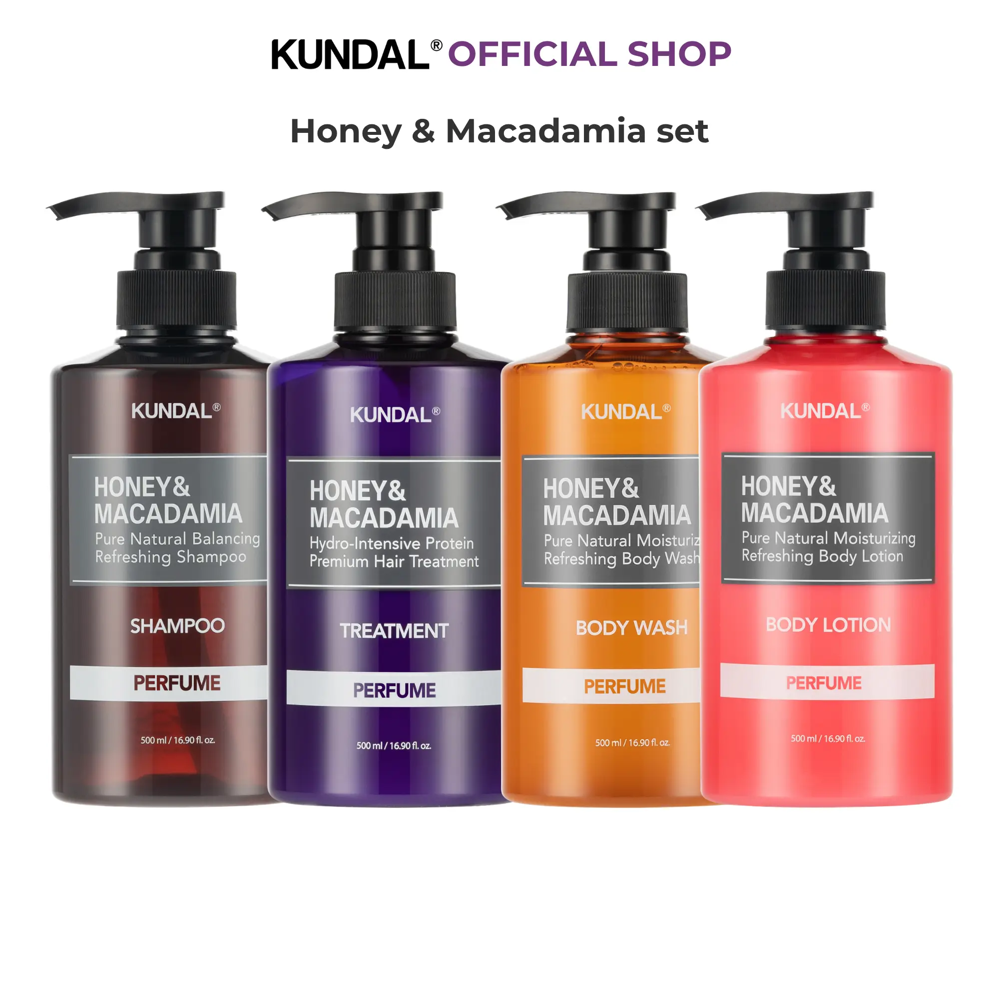 [KUNDAL] Honey & Macadamia Head-to-Toe Moisture Set for Dry Hair & Dry Skin – Shampoo, Conditioner, Body Wash & Body Lotion