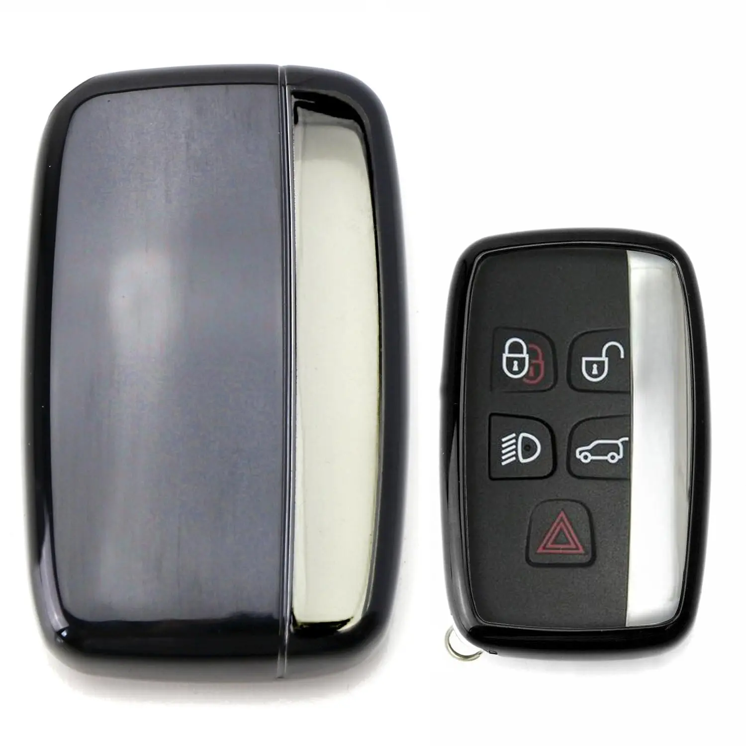 iJDMTOY Chrome Finish Black TPU Key Fob Protective Cover Case For 2010-2016 Land Rover 5-Button Key Fit Ranger Rover Sport, Range Rover, LR4, Evoque, etc
