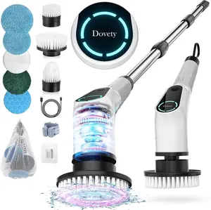 Dovety Electric Spin Scrubber with 8 Replaceable Brush Heads 2 Adjustable Speed Extension Handle Multiple for Bathroom, Kitchen, Floor, Toilet, Household Cleaning Supplies Kitchen Accessories Cleaner,Replacement Parts, Multifunction, Durable