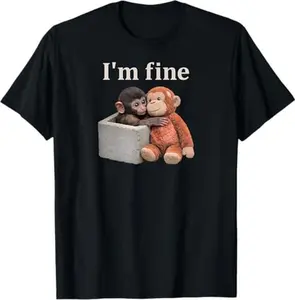 Sad Monkey Meme T-shirt – Punch Monkey with Orange Toy “I’m Fine” Sweatshirt – Cute Emotional Hoodie