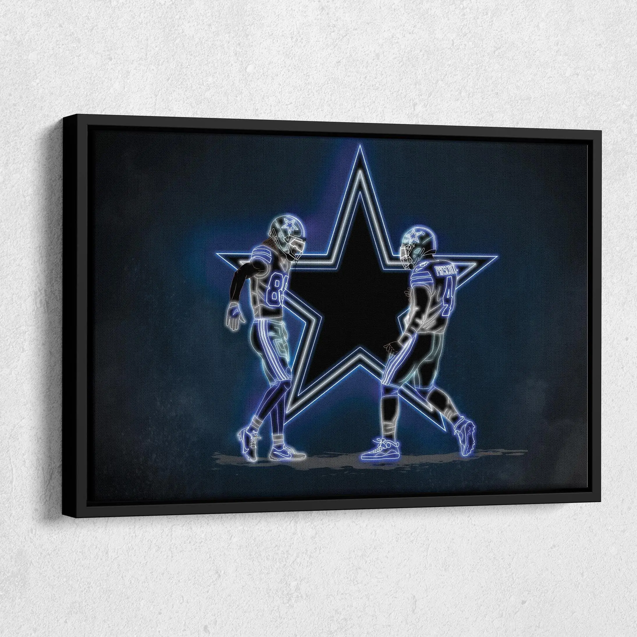 CeeDee Lamb #   88 & Dak Prescott. #   4 Neon Poster, Dallas  Canvas Wall Art, Man Cave Home Gift