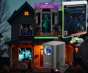 AtmosFX Halloween Hollusion Digital Decoration Kit Includes 8 AtmosFX Video Effects for Halloween + HD Projector + 5.5' x 9' Holographic Projection Screen