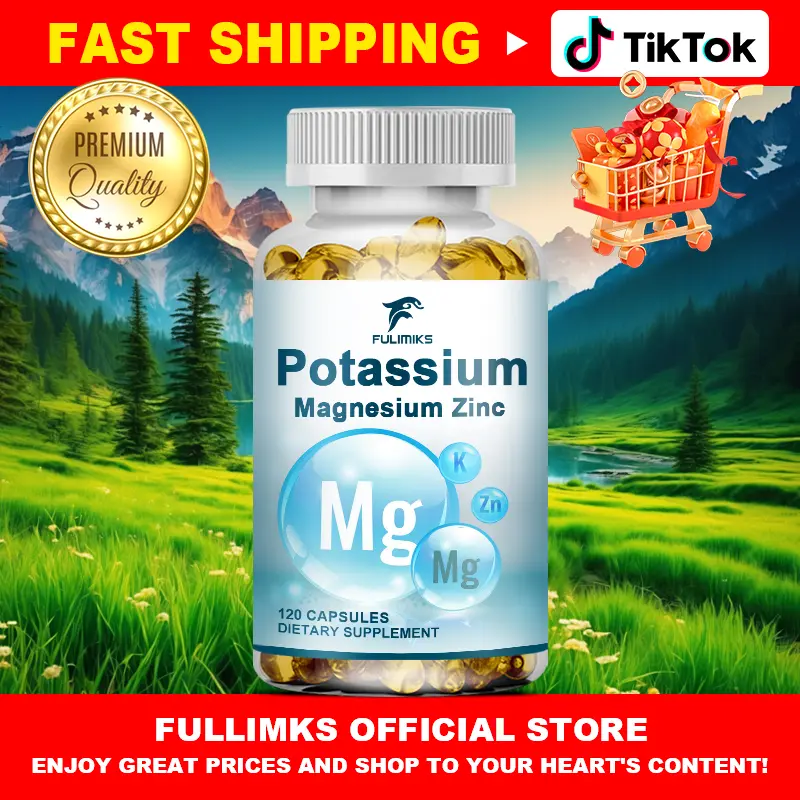 Potassium Magnesium Capsule - wit zinc, Relieve Twitches, Muscle Cramps, Extreme Fatigue And Headaches Regulate Sleep, Improve Immune - 120 Capsules Supplement