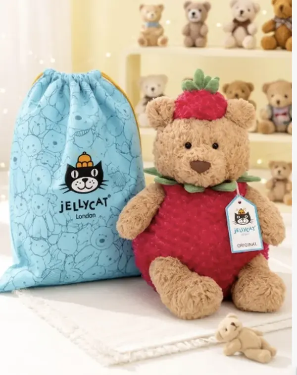 (Gitf Dustbag) Authentic Jellycat Bartholomew Bear Strawberry Plush | In Stock USA | Free Official Jellycat Gift Bag