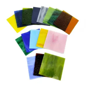 16pcs 10x10cm Stained Glass Sheets, Mixed Color Textured Surface Glass, Tiffany Lamp Mosaic Art Projects, DIY Craft Supplies, Creative Home Decor
