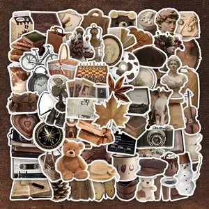 90pcs Vintage Brownish- Sticker Pack, Artistic Retro Object Element Stickers, Decorative Notebook Stickers for Gifts, Water Bottles, Laptops, Phones