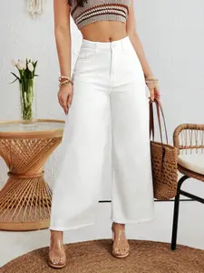 Clean Fit High Waist Denim Jeans, Loose-Fitting Button Fly Pants, Casual Fall & Winter Fashion, Plain Pattern, Basic, Long/regular Length