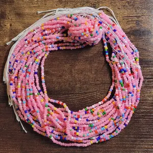 Tie On Body Jewelry - Pink Multi Waistbeads PLUS SIZE for Women, 55'' Length