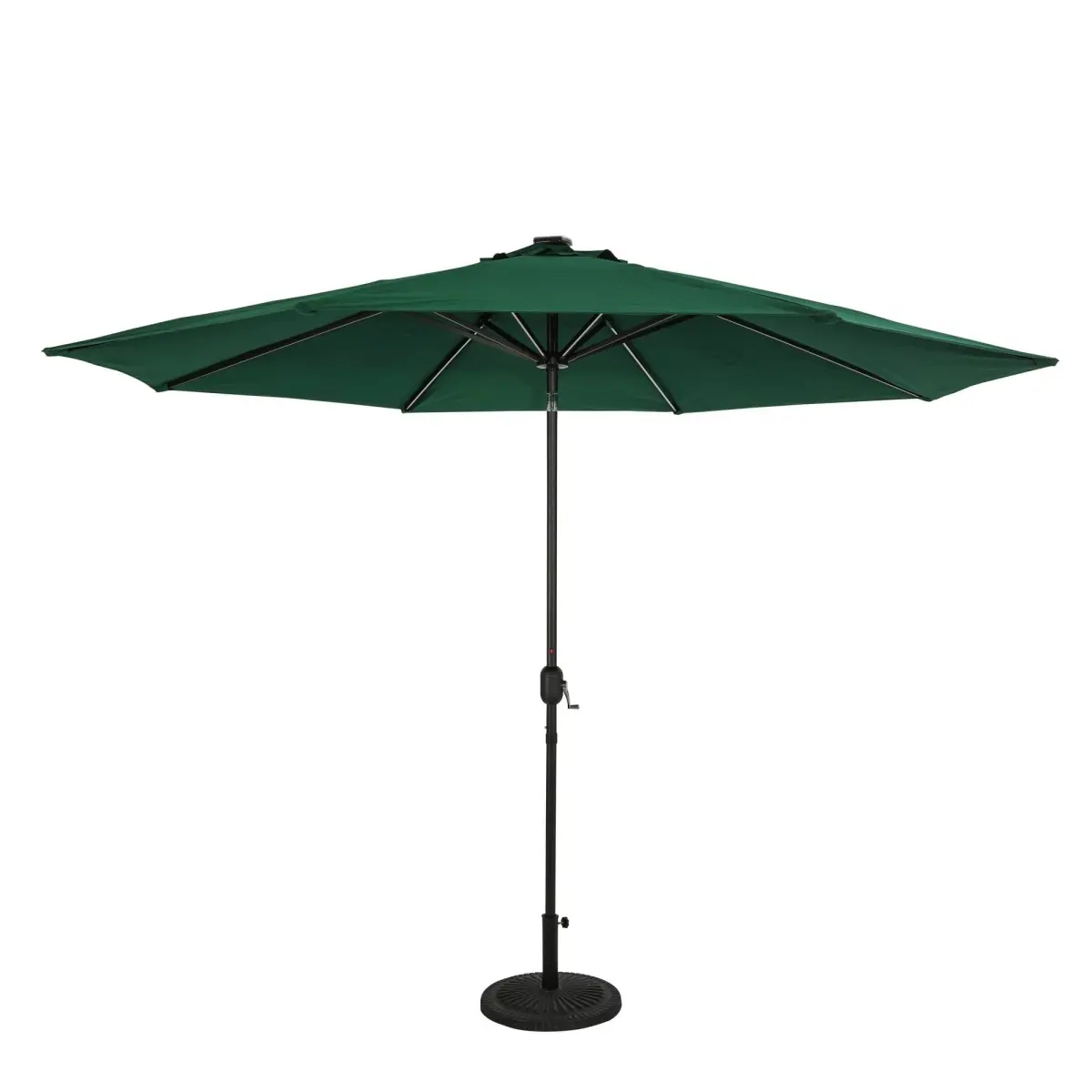 Calypso II Fiesta Solid Octagonal Patio Market Umbrella - 11 ft Diameter, 8-Rib Aluminum, Hunter Green Breez-Tex, Cranked Tilting, Solar LED Light Strip, 95 sq ft Sun Protection, Stable Bronze, Easy Setup, Outdoor Dining Use