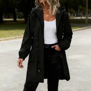 Women's Rain Jacket Plus Size Long Raincoat Lightweight Hooded Windbreaker Thin
