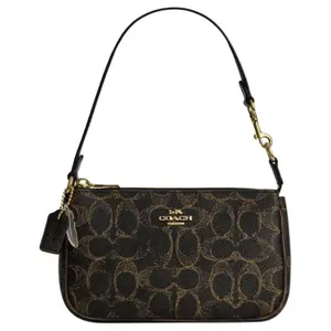 COACH Nolita 19 Small Shoulder Bag with Feather Charm and Signature Logo in Monogram PVC and Leather for Women Fashionable Patterned Bag Elegant Bag