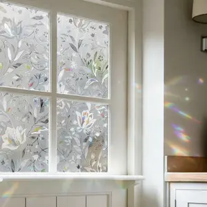 Elegant Tulip Design Privacy Window Film, Static No-Adhesive Floral Pattern, PVC Material, Office & Living Room Decor, Tulip Theme Decoration