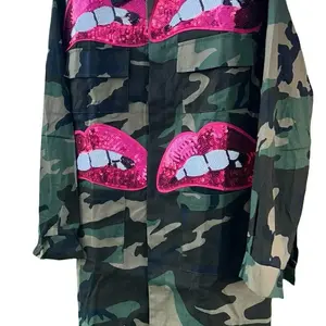 Pink Lip Army Fatigue Jacket with Unique Design for Casual Wear and Versatile Style