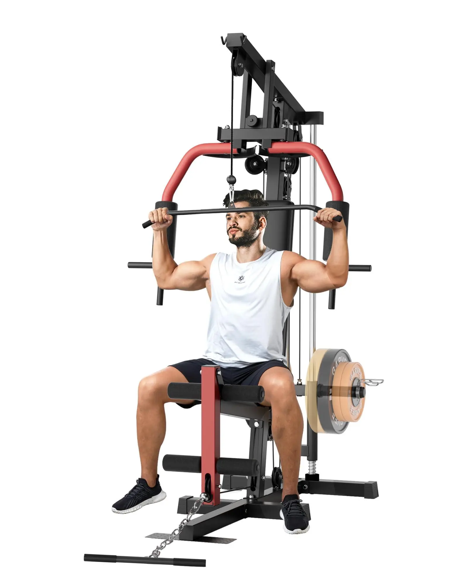 Gaomon Multifunctional Steel Frame Plate-Loaded Home Gym Workout Station - 300lbs Cap, Adjustable Ergonomic Seat Exercise Machine, Workout Machines for Home Full-Body Strength Training, Adjustable Exercise Machine