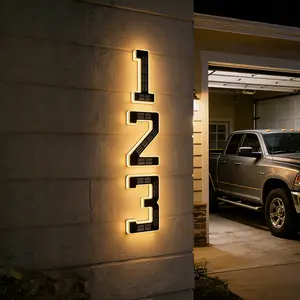 ISUNMEA 6.7 Inch Solar Lighted House Numbers Waterproof LED Address Signs for Outside Modern House Numbers, Decorate your door number, Modern Farmhouse Illuminated Sign Light Solar Waterproof Lamp, Backlit Illuminated Exterior Modern House Numbers Light