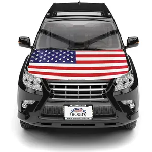 Hood's Flags] American Flag Car Hood Cover 63"x47" (120x160cm) - Universal Fit for Trucks, Car, SUV, or Van. Polyester Spandex Material, Weather-Resistant with Secure Fasteners