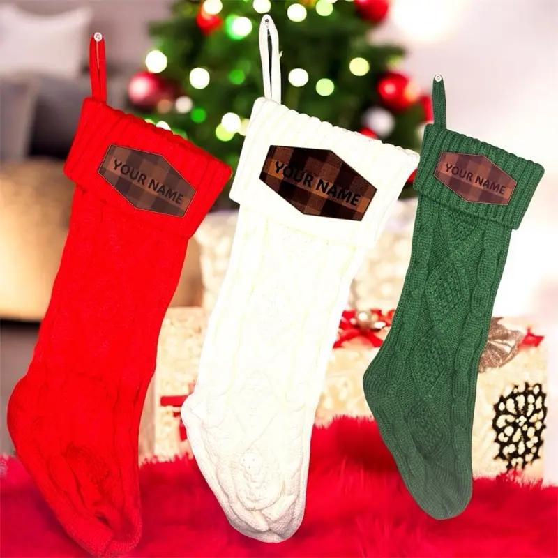 Custom Name Christmas Stockings - Personalized Red White & Green Knit Stockings for Festive Decorations