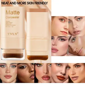 Matte Concealer with Brush - Single-Tone Coverage, Lock Makeup Color, Minimize Pores, Easy To Apply for Flawless Finish