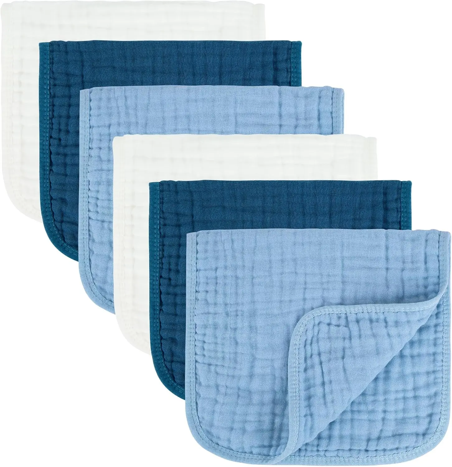 Burp Cloth 100% Cotton Muslin Burp Cloth 10x20 inches (White & Blue 6 Pieces)
