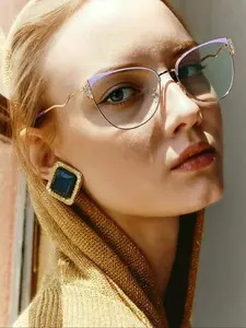 Women's Trendy Cat Eye Frame Glasses, Lightweight Comfortable Colored Frames, Versatile Work Commute Eyewear, Fashionable Flat Lenses, Anti Blue Glasses