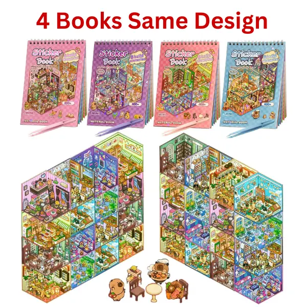 Halloween Fall Gift 4(Same Book with Different Colors) Sticker Books (1200+ Stickers), 32 DIY 3D Scene Sticker Collection with Tweezers, Reusable Creative Craft Set – Aesthetic Art Supplies & Party Favors