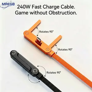 MREGB 240W Fast Charging Cable with Hidden Phone Stand - 2-in-1 Type-C Cord for Mobile, Smartphone, Cellphone Electronic Devices (Gaming, Travel Use) - Durable Portable Charger