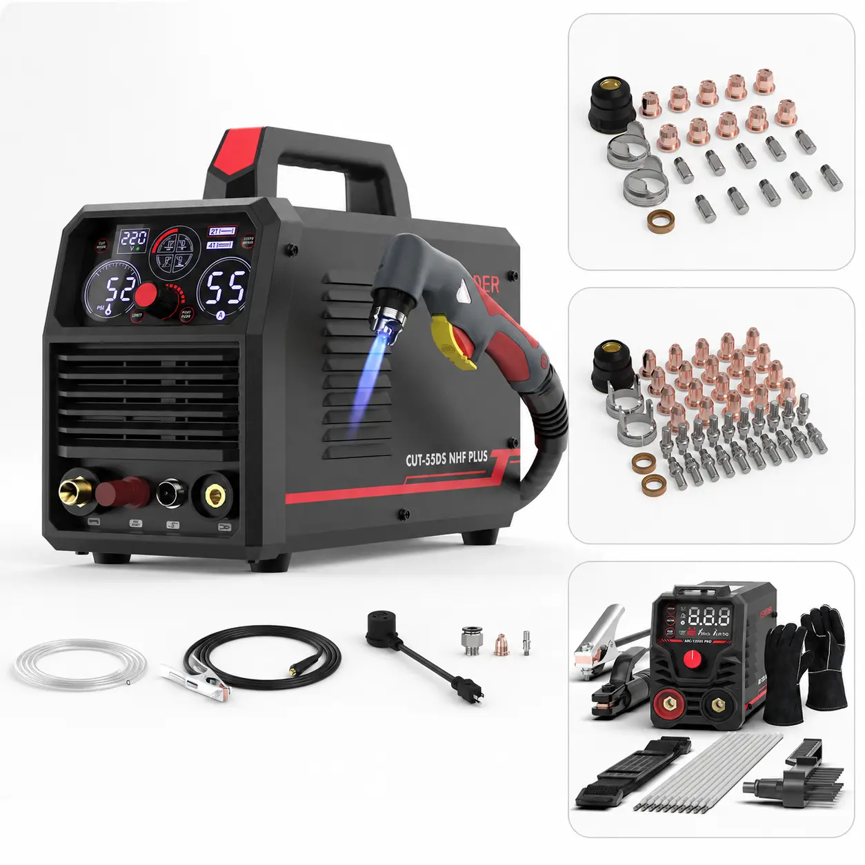 YESWELDER CUT-55DS-NHF-PLUS Plasma Cutter Kit 110/220V 55Amp | Non-HF Start & Non-Touch Pilot Arc | Multifunctional Metal Cutting Machine for Quick Plate/Grid Cutting, Gouging & Marking